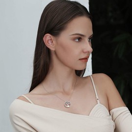 Agvana Birthstone Necklace Citrine Amethyst Emerald Peridot Tree of Life Necklace Jewelry for Women Teen Girls Anniversary for Wife Sterling Silver Necklace, 16+2 Inches Extender