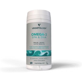 Vegetology, Vegan Omega 3 Capsules High Strength, 800mg of EPA DHA from Algae Oil, with Added Vitamin D3, Supports Heart, Brain Function and Eye Health, 60 Capsules, UK Made