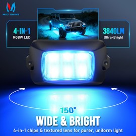 MICTUNING Q1 RGBW LED Rock Lights, 12 Pods Pure Color Underglow Neon Multicolor Lighting with Wiring Switch Kit, Bluetooth Controller, Remote Control, Music Mode for Trucks Car ATV UTV Golf Cart