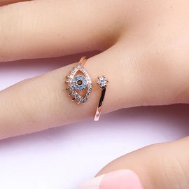 PET Seeker Evil Eye Ring in Gold I Ward off Negative Energy I Rings Women I Look Fashionable with this Unique and Eye-catching Accessory I Adjustable Rings for Women (Rose Gold)