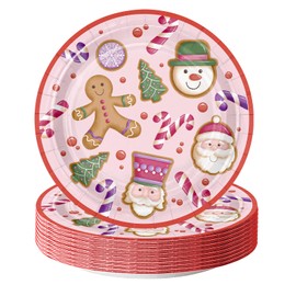 WRAPAHOLIC 25Pcs Christmas Paper Plates - 7 Inch Gingerbread Disposable Plates Decorative Dessert Plates for Christmas Party Tableware Supplies Table Decor