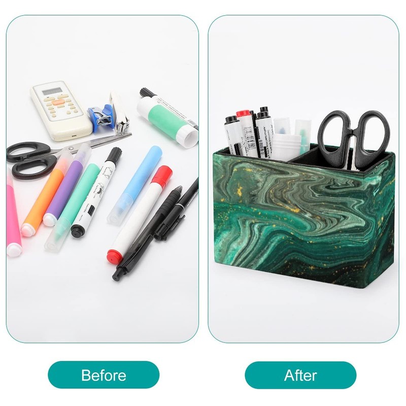 ModeXo Pen Holder for Desk, Green Marble Pencil Holder PU