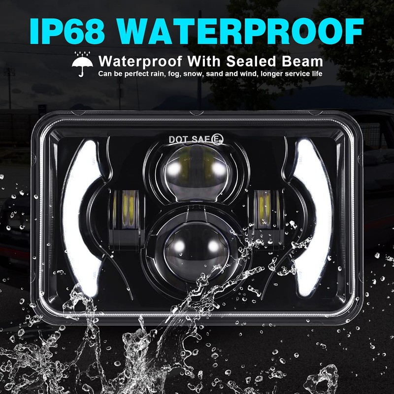 2PCS 120w 4x6 Inch LED Headlights with DRL Turn Singal