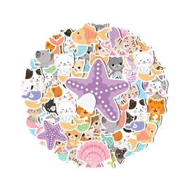 20-Piece Mermaid Cat Stickers Set - Whimsical Vinyl Decals for Laptops, Water Bottles, Scrapbooks - Perfect for Fantasy & Animal Lovers