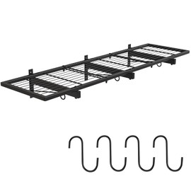 Garage Wall Shelves, 46"X12.5" Garage Shelving Wall Mounted, Heavy Duty Shelf Storage Rack with 4 Hooks, Black Organizer Floating Metal Shelf 160 LBS Capacity for Office, Basement, Laundry Room