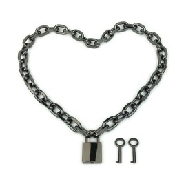 Succuba Padlock Necklace Chain Collar Choker with Two Keys and Box for Women, Men and Pet (C, 16)