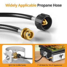 Jakivew 12FT Propane Hose Adapter 1lb to 20lb Converter Replacement for Buddy Heaters, Coleman Stoves, Blackstone 17" & 22" Griddles, Weber Q Grills & Outdoor BBQ