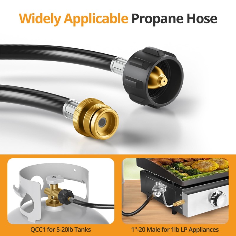 Jakivew 12FT Propane Hose Adapter 1lb to 20lb Converter Replacement