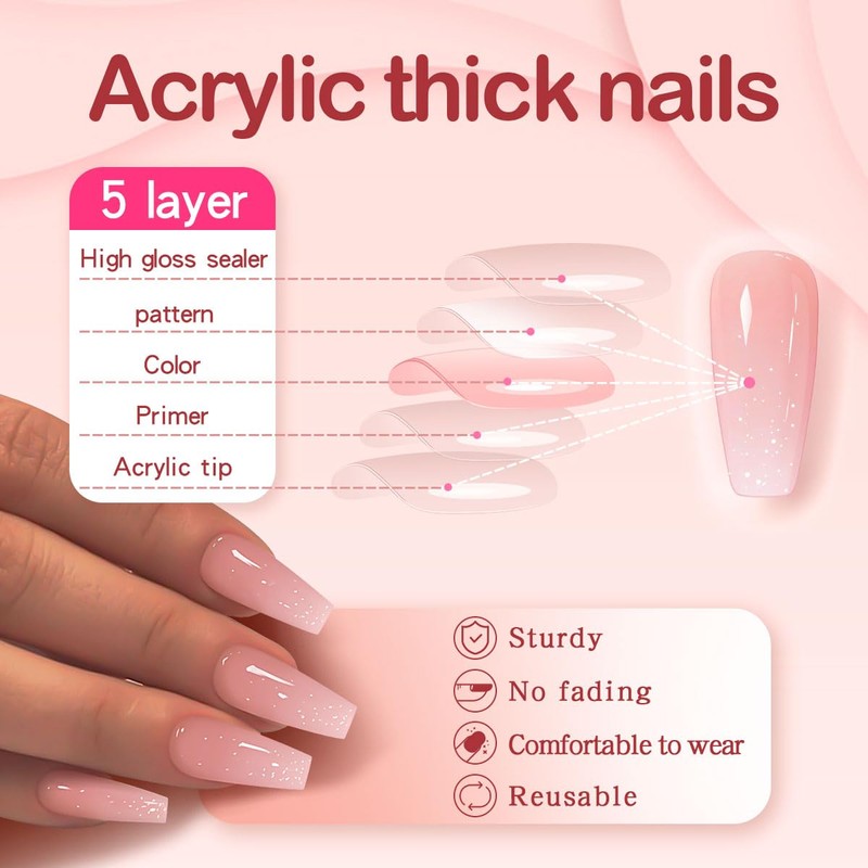 Yivaiks Bling Coffin Press on Nails Medium Fake Nails Tips