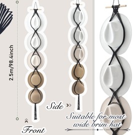 Yulejo Macrame Hat Hangers Boho Hat Rack Cowboy Hat Hanger Back of Door Hat Organizer (Black,Five Hats Style)