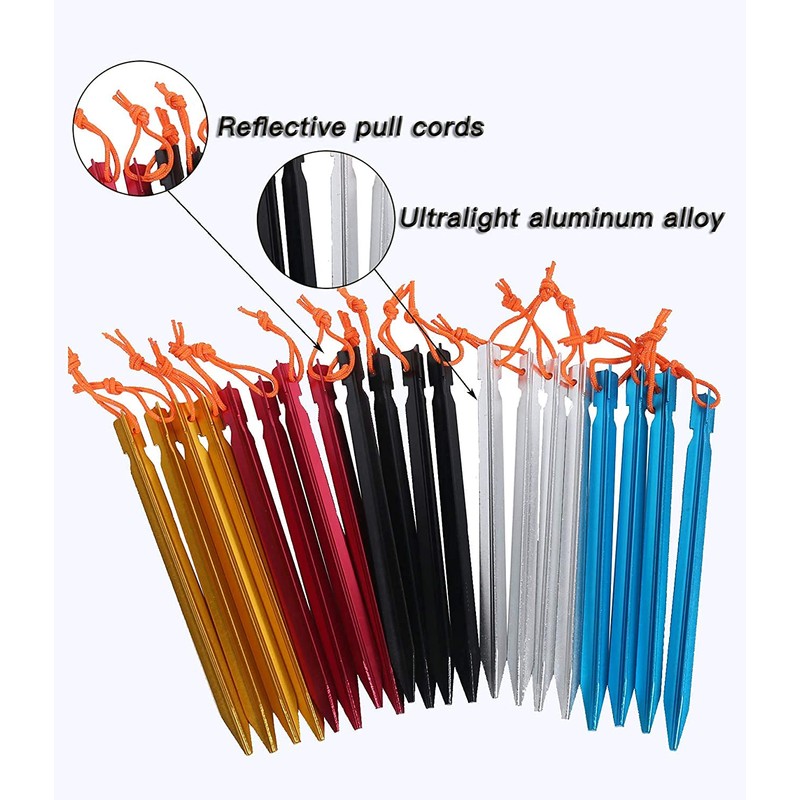 HIKEMAN 20 Pack Tent Pegs Aluminium Alloy Tent Stakes with