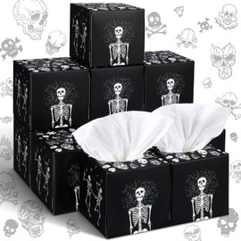 Bencailor 12 Pack Halloween Facial Tissues Cube Boxes Skull Facial Tissues Box 600 Sheets 3-ply for Halloween Car Bedroom Party Supplies(Skeleton)