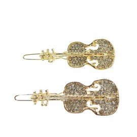 Womens Sparkly Crystal Violin Guitar Viola Cello Diamante Crystal Rhinestone Womens Girls Party Birthday Christmas Bridal Hairpin Hair Clip Grip Bobby Pin Clip Slide (Gold Tone)