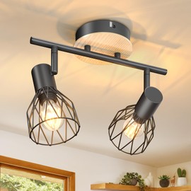 Kimjo Kimjo LED Deckenstrahler 2 Flammig Schwenkbar - Spot Lampe Schwarz Deckenlampe Holz E14 Wandleuchte 2 Flammig - Strahler Deckenleuchte Wohnzimmer Lampe Kche Decke - Lampe Wand Ohne Leuchtmittel