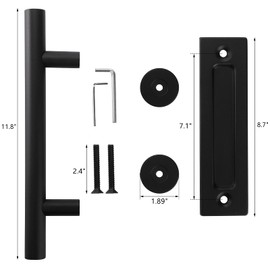 Peohud 2 Pack Sliding Barn Door Handle, Carbon Steel Pull and Flush Hardware Set, 12 Inch Heavy Duty Rustic Two-Side Design Door Hardware Set for Barn, Bedroom, Gate, Cabinet