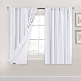 H.VERSAILTEX Thermal Insulated 100% Blackout Curtains with White Liner Full Noise Reducing Rod Pocket Curtain Panels Total Heat Blocking Drapes for Summer, 52 x 54 Inch, 2 Panels, White