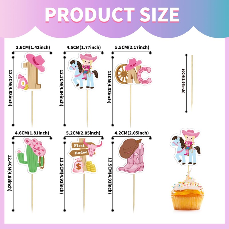 Foowztao 36Pcs My First Rodeo Cowboy 1st Birthday Cupcake Toppers