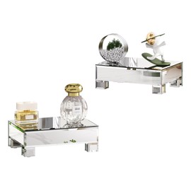 Uniglam Set of 2 Mirrored Risers for Display, Mirrored Display Stand, Glass Perfume Tray for Vanity, Bathroom Counter Decor Organizer, Footed Tray, Square Mirrors for Centerpieces