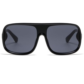 Long Keeper 70s Square Sunglasses for Women Men Retro Oversized Sunglasses Vintage Trendy Large One Pieces Lens Sunglasses UV400 Protection (Black Black)