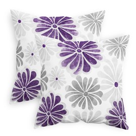 CaliTime Throw Pillow Cases Pack of 2 Cozy Fleece Two-Tone Blooming Flowers Decorative Cushion Covers for Couch Bed Sofa Farmhouse Decoration 18 X 18 Inches Purple Grey