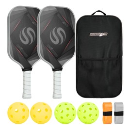Ergonomicstar Pickleball Paddles Set of 2, T700 Carbon Fiber Lightweight 16MM PP Honeycomb Core Pickleball Rackets with 4 Balls 2 Grip Tapes and 1 Carry Bag for Beginner to Advanced - Grey&Orange