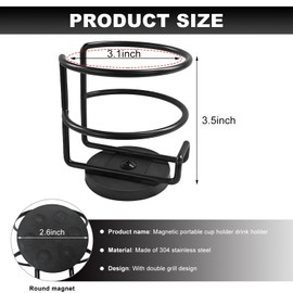 BWBWND Magnetic Cup Holder for Car, Vertical Mount Anti Drop Drink Caddy with Strong Magnets, Stainless Steel Cup Caddy Heavy Duty Bottle Holder for Truck Tractor Bus Refrigerator (Bottom Mount)