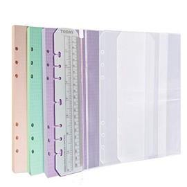 Chris.W A5 Refills Paper, 3 Pack 40 Sheets A5 Colorful Grid Binder Paper, 3 Pcs Binder Pockets, 1 Page Marker - 6 Hole Notebook Inserts for 6 Ring Refillable A5 Binder Notebook Planner