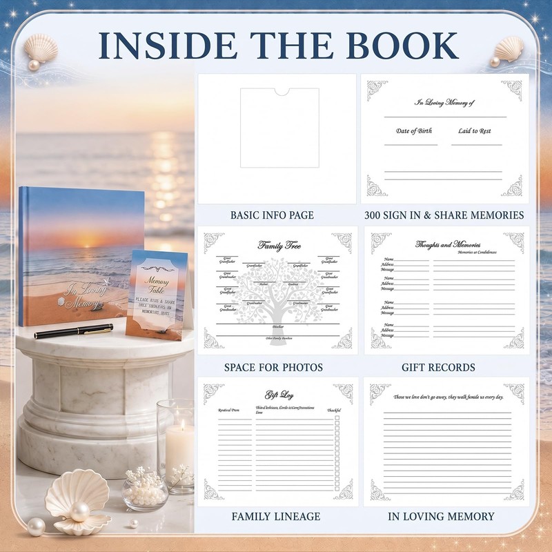 Funeral Guest Book for Memorial Ocean Beach