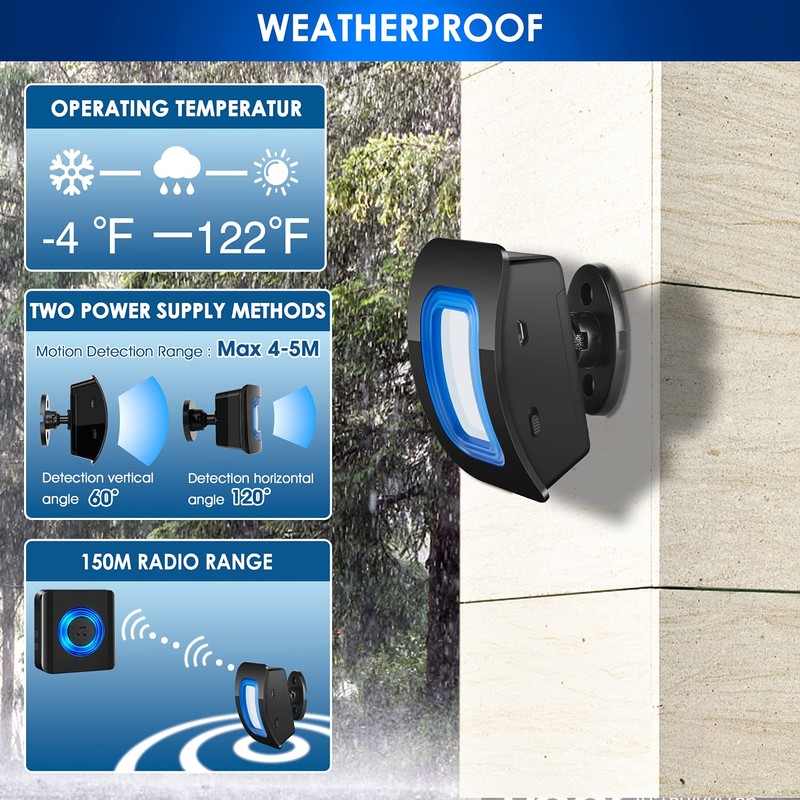 Passage Alarm Indoor Wireless Doorbell Motion Sensor Outdoor with Bell