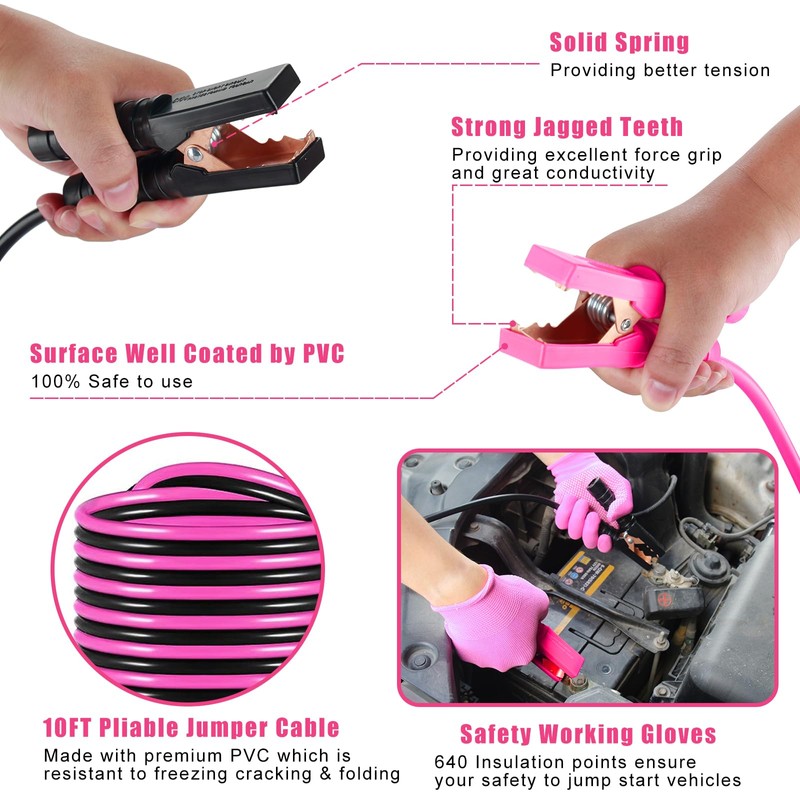 BHLUUIYER Car Emergency Kit, Pink Roadside Emergency Car Kit with