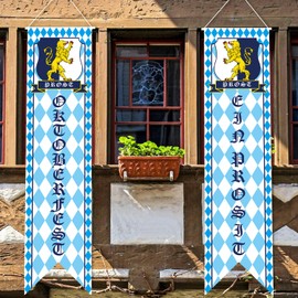 Oktoberfest Decorations Oktoberfest Sign Banner Backdrop Bavarian Check Flag Porch Sign Welcome Banner White and Blue for German Theme Party Beer Festival Oktoberfest Party Supplies Favors 2023 New