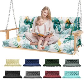 Tycdiose Porch Swing Cushions, Waterproof Patio Swing Cushions for Outdoor Furniture Thickened Outdoor Swing Bench Cushions 2-3 Seater Replacement with Ties for Patio Swing, Yellow-Green Leaves