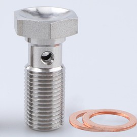 AC PERFORMANCE Universal Stainless Steel M10x1.0 Metric Thread Banjo Bolts Brake Fitting Adapter with M10 Copper Washers, Single Banjo Bolt 24mm Length