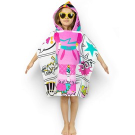 Super Hero Girls Hooded Poncho Kids Beach Bath Swim Towel 100% Cotton for 1-6 Years, 28 x 48 inches (Pink Super Hero)