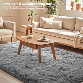 Grey Rugs for Bedroom 4x5.9 ft - Ultra Soft Faux Fur Area Rug - Plush Non-Slip Shaggy Carpet for Living Room, Cozy Fluffy Rug for Kids Boys Girls Dorm Nursery Room, High Pile Floor Carpet