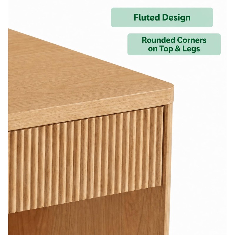 40 Inch Fluted Desk with 2 Drawers, Modern Wooden Desk
