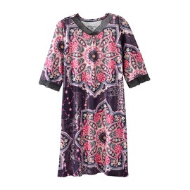 Women's Open Back Adaptive Lace Trim Nightgown - No Peek V-Neck Hospital Gown for Seniors - Paisley Mandala SMA