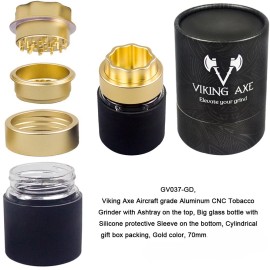 Viking Axe Grinder with Glass Storage + Lock Function + Ashtray Top, Gold