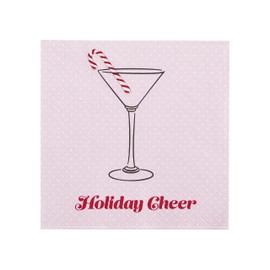 C.R. Gibson TW4-23698 Holiday Cheer Disposable Paper Cocktail Napkins for Christmas Parties, Pink and Red, 5" x 5", 20pcs