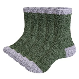 YUEDGE Mens Green Fluffy Socks Cozy Plush Thermal Warm Socks Fuzzy Winter Sleep Bed Socks for Men Size 6-10, Multipack, 5 Pairs