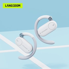 Langsdom Open Ear Headphones, Bluetooth 5.3 Over Ear Wireless Earbuds with Ear Hooks, Air Conduction Tech, ENC Noise Cancelling, IPX5 Waterproof Open Ear Earbuds, Long-Lasting Comfort Sport (White)