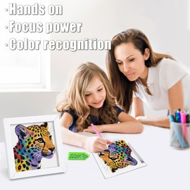 geesfayan Diamond Art Kits for Kids Ages 8-12,6 Inch DIY Gem Art Painting with 7 Inch Frame, Complete Starter Kit for Beginners, Creative Arts & Crafts Gift for Girls & Boys (Colorful Leopard)