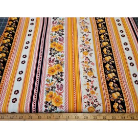 Wamsutta Vintage Wamsutta Striped Fall Florals Flowers Cotton Fabric By The Half Yard