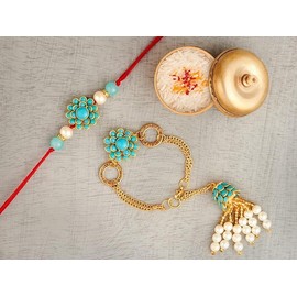 Rakhi For Brother and Bhabhi Traditional Lumba Designer Fancy Bracelet on Rakshabandhan Traditional Bhaiya Bhabhi Rakhi Combo LumAus01