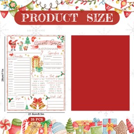 JarThenaAMCS 25Pcs Christmas Questionnaire Sheet Secret Santa Wish List Gift Idea Fill In The Blank Cards for Xmas Holiday Office Home Party Gift Exchange, 8.5 x 11 Inch