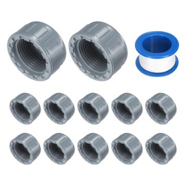 sourcing map 12Pcs 3/4 Inch PT Female Thread PVC Pipe Fitting Cap, Cleanout Water Drain End Caps, Pipe Plug Socket Fittings with Tape for Water Heater Supply Lines, Plumbing, Gray