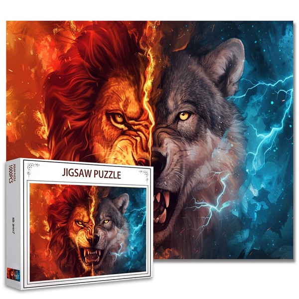 1000 Piece Jigsaw Puzzles for Adults Red Flaming Lion and