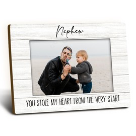 Foyoulame Nephew Gifts Picture Frame 4x6, To My Nephew Gifts from Aunt Wooden Picture Frame, NephewsGifts from Uncle Aunt Auntie, You Stole My Heart Decorative Photo Frames for Table Desk Decor