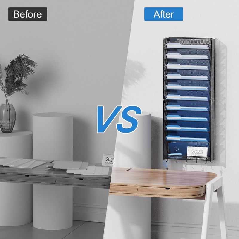 OUTWOLF 2Pack 12 Tier Hanging Wall File Organizer with Hooks,