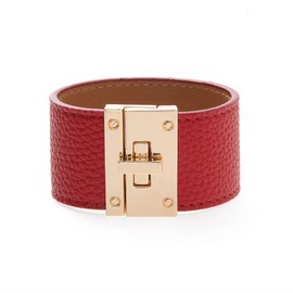 Rantanto Braid Leather Wrap Bracelet Trendy Stackable Crystal Cuff Boho Gold Heart Bracelet Jewelry Gift For Women (Wide Red)